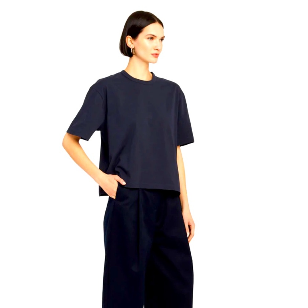 - NAVY - UNIQLO Cropped Crewneck T